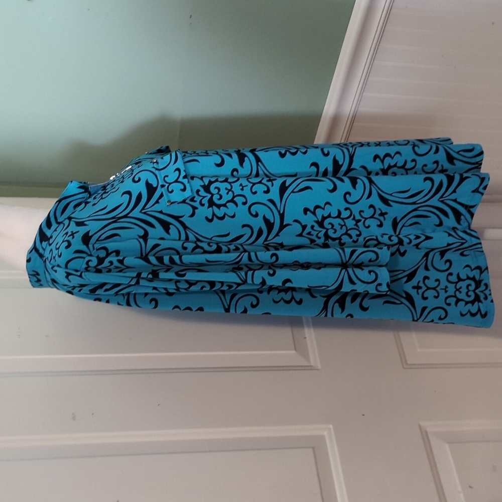 Bepei 2X Long Sleeve Blouse Turquoise Black Paisley Zipper - Picture 8 of 13